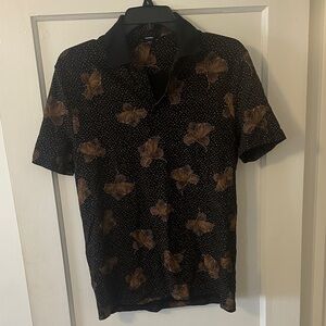 Express Black Polo with Brown Floral Pattern